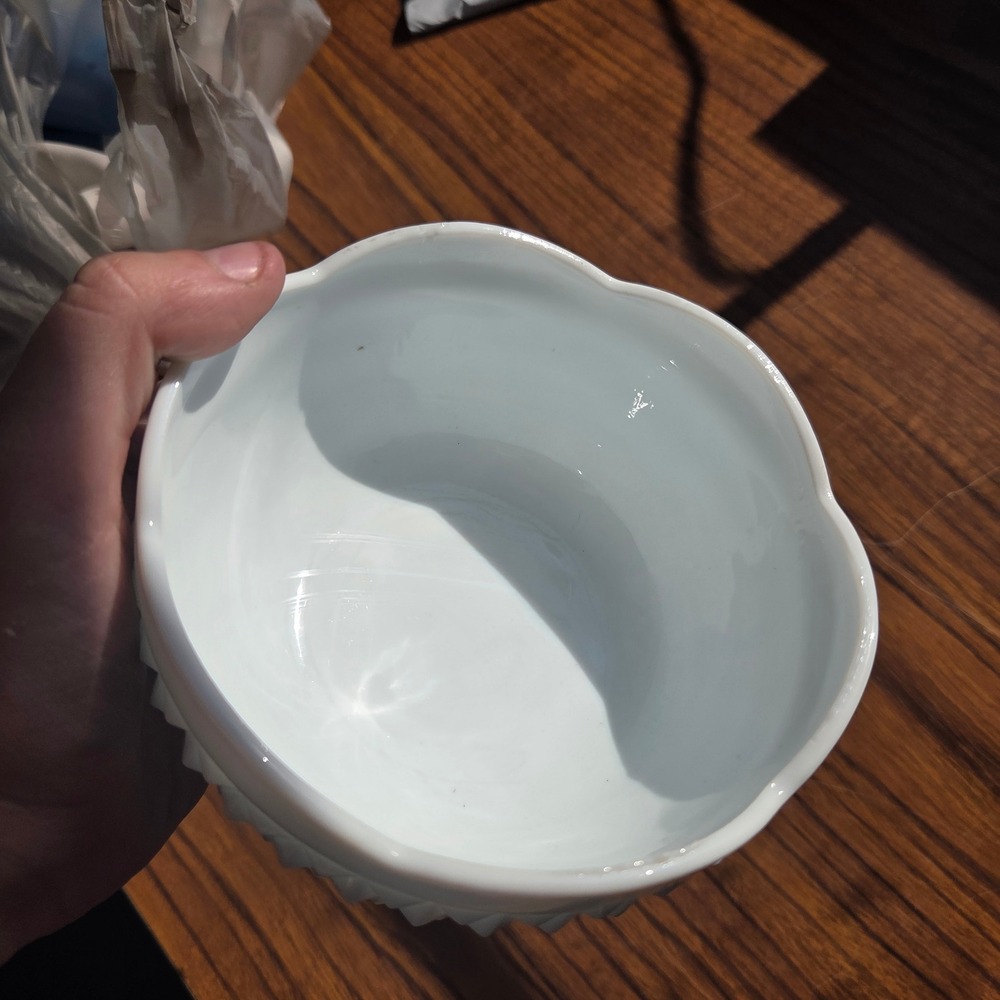 Vintage Milk Glass Hobnail Scalloped Footed Bowl White Candy Dish 4.5"